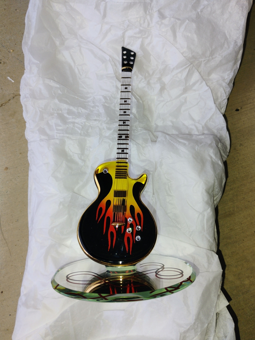 Decorative Flame Guitar Sculpture - Yellow and Red Home Art